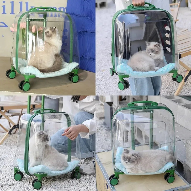 Cats Carrier Pet Backpacks PC Material Travel Stroller Bags Pet Shop Transparent Transportation Products on Wheels Accessories
