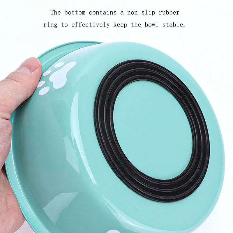 Cat bowl stainless steel dog basin new printed pet supplies dog bowl silicone bottom non-slip pet drinking water feeding bowl