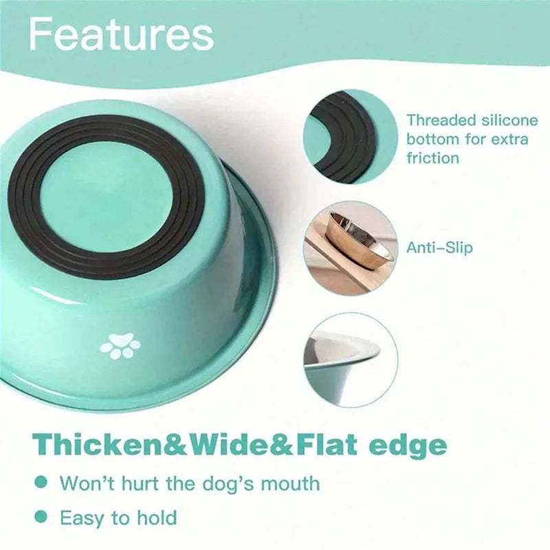 Cat bowl stainless steel dog basin new printed pet supplies dog bowl silicone bottom non-slip pet drinking water feeding bowl