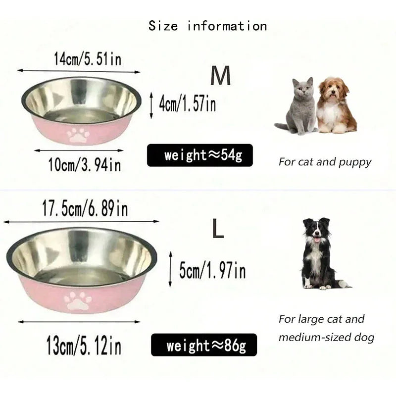 Cat bowl stainless steel dog basin new printed pet supplies dog bowl silicone bottom non-slip pet drinking water feeding bowl