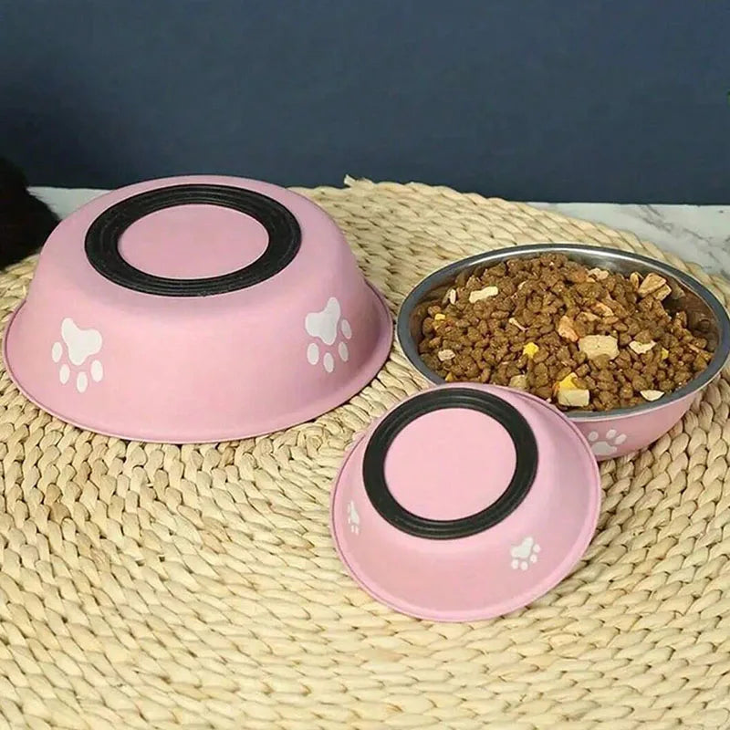 Cat bowl stainless steel dog basin new printed pet supplies dog bowl silicone bottom non-slip pet drinking water feeding bowl