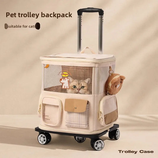 Portable Pet Carrier for Cats & Small Dogs Lightweight Cats Travel Bag Foldable Rolling Pet Stroller Breathable Space Capsule