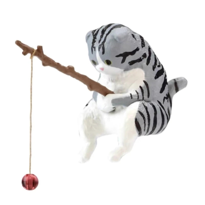 Fishing Cat Ornaments Aquarium Decoration Fish Tank Landscaping Cartoon Cat Statue Mini Resin Figurine Home Decorations