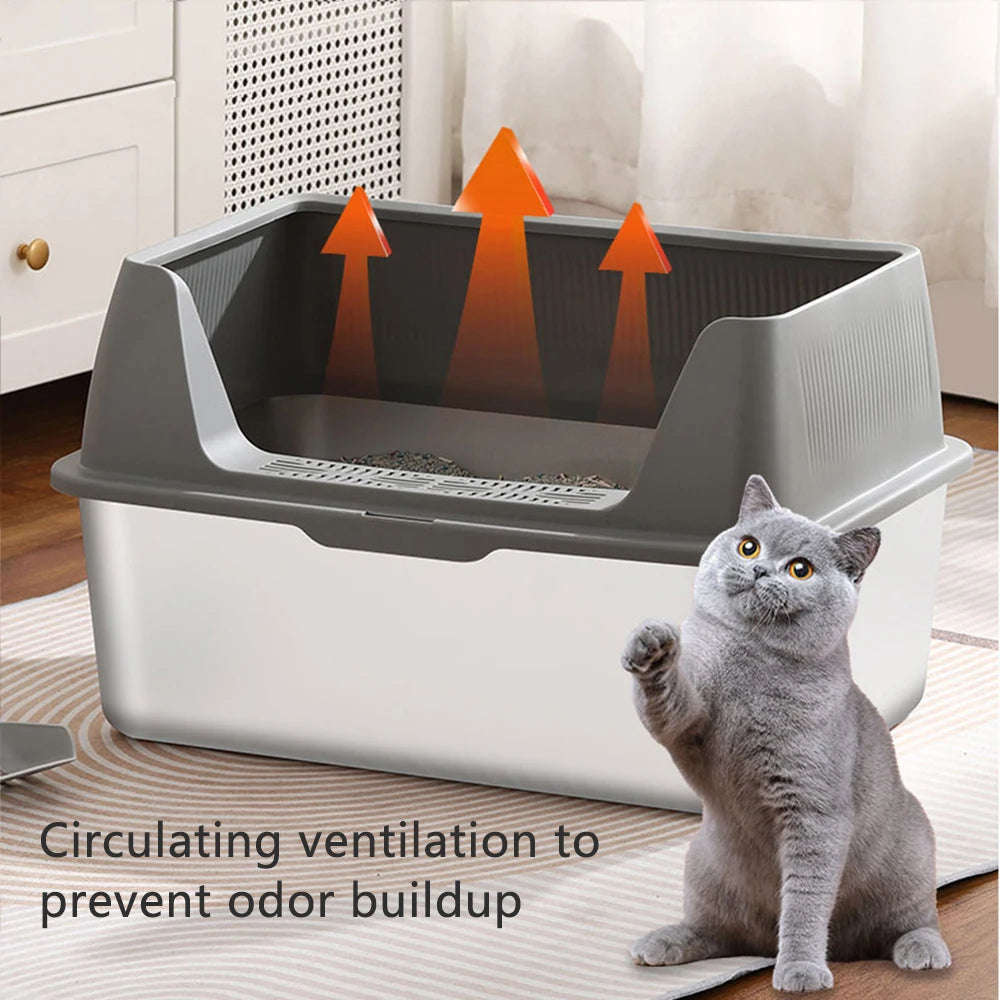 Large Size Stainless Steel Cat Litter Box High And Low Models with Dedicated Cat Scoop Suitable for Multi-Cat Household