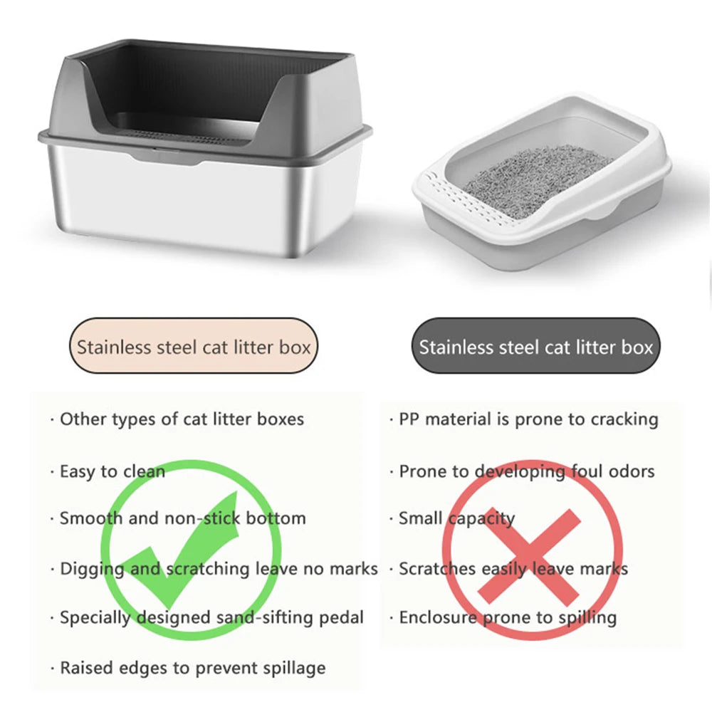 Large Size Stainless Steel Cat Litter Box High And Low Models with Dedicated Cat Scoop Suitable for Multi-Cat Household