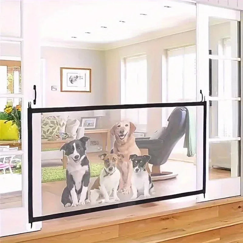 Portable pet safety door: Durable nylon barrier suitable for stairs and balconies - no drilling required pet gate