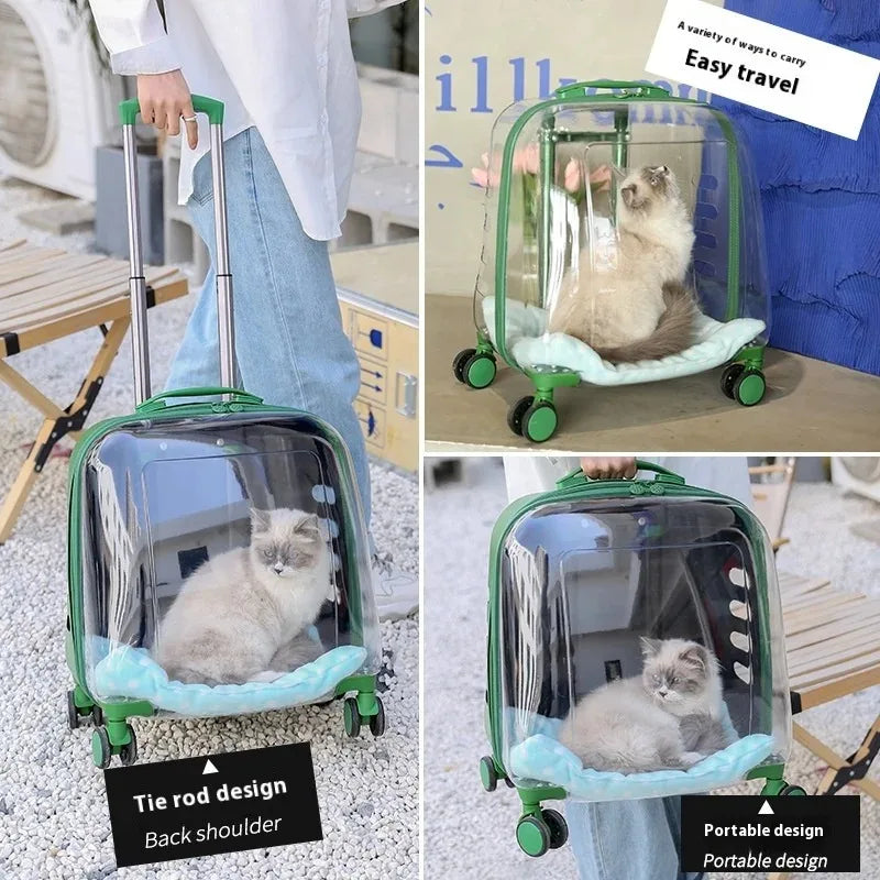 Cats Carrier Pet Backpacks PC Material Travel Stroller Bags Pet Shop Transparent Transportation Products on Wheels Accessories