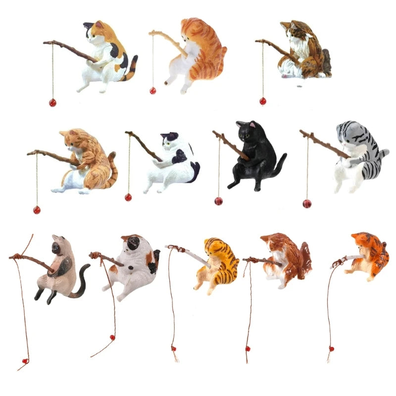 Fishing Cat Ornaments Aquarium Decoration Fish Tank Landscaping Cartoon Cat Statue Mini Resin Figurine Home Decorations