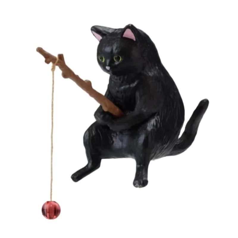 Fishing Cat Ornaments Aquarium Decoration Fish Tank Landscaping Cartoon Cat Statue Mini Resin Figurine Home Decorations