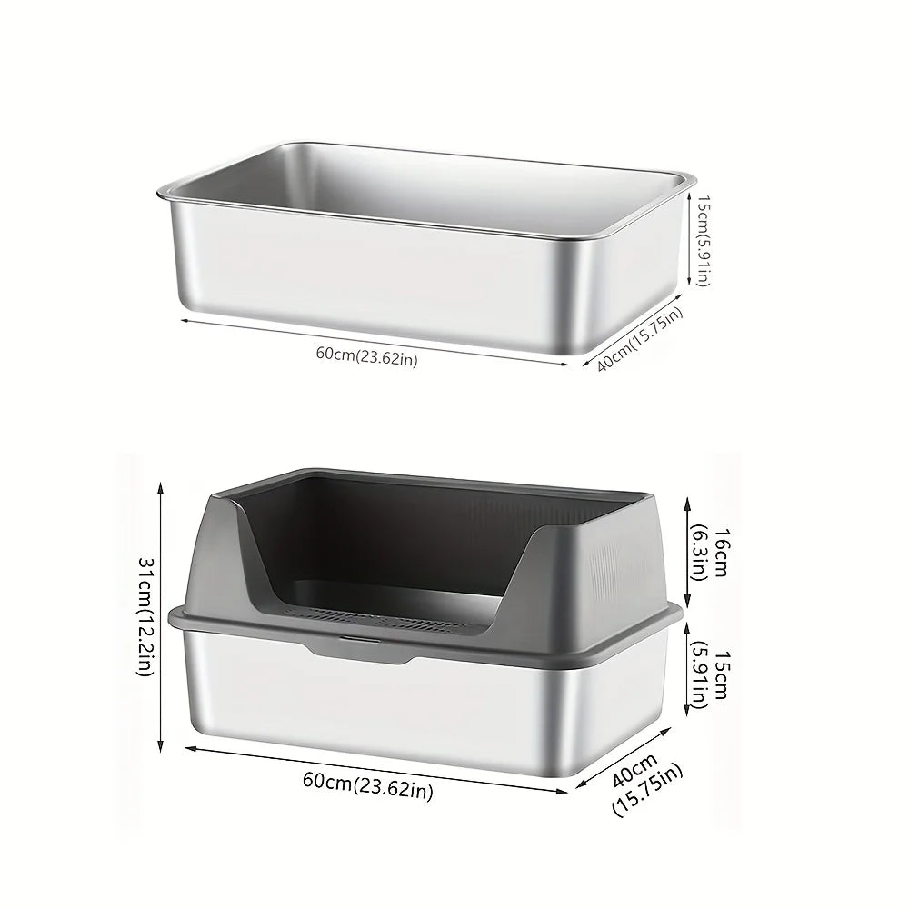 Large Size Stainless Steel Cat Litter Box High And Low Models with Dedicated Cat Scoop Suitable for Multi-Cat Household