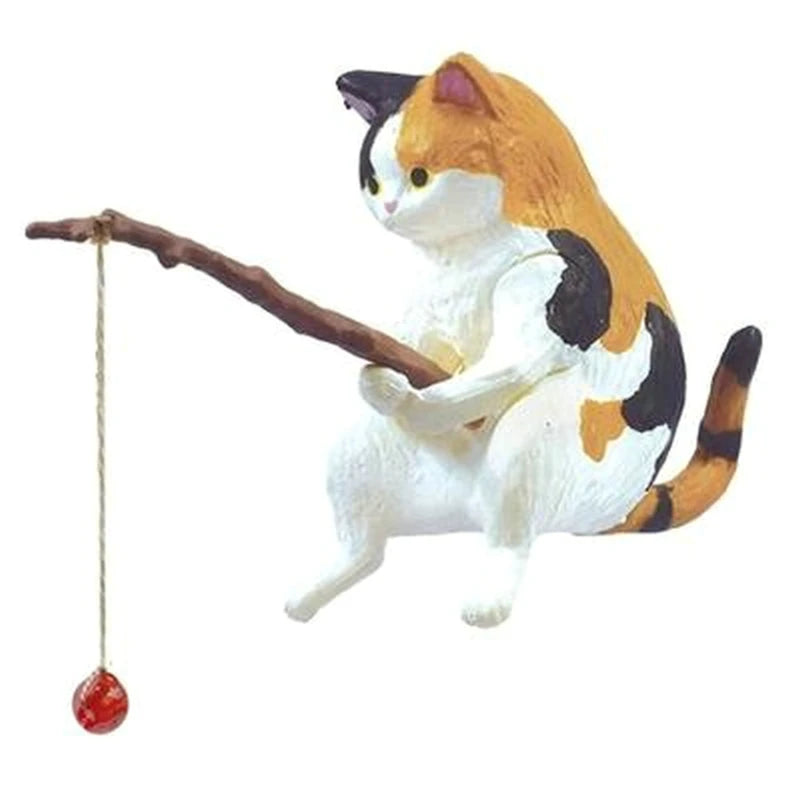 Fishing Cat Ornaments Aquarium Decoration Fish Tank Landscaping Cartoon Cat Statue Mini Resin Figurine Home Decorations