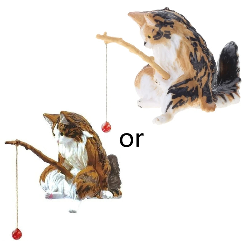 Fishing Cat Ornaments Aquarium Decoration Fish Tank Landscaping Cartoon Cat Statue Mini Resin Figurine Home Decorations