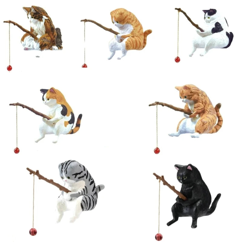 Fishing Cat Ornaments Aquarium Decoration Fish Tank Landscaping Cartoon Cat Statue Mini Resin Figurine Home Decorations