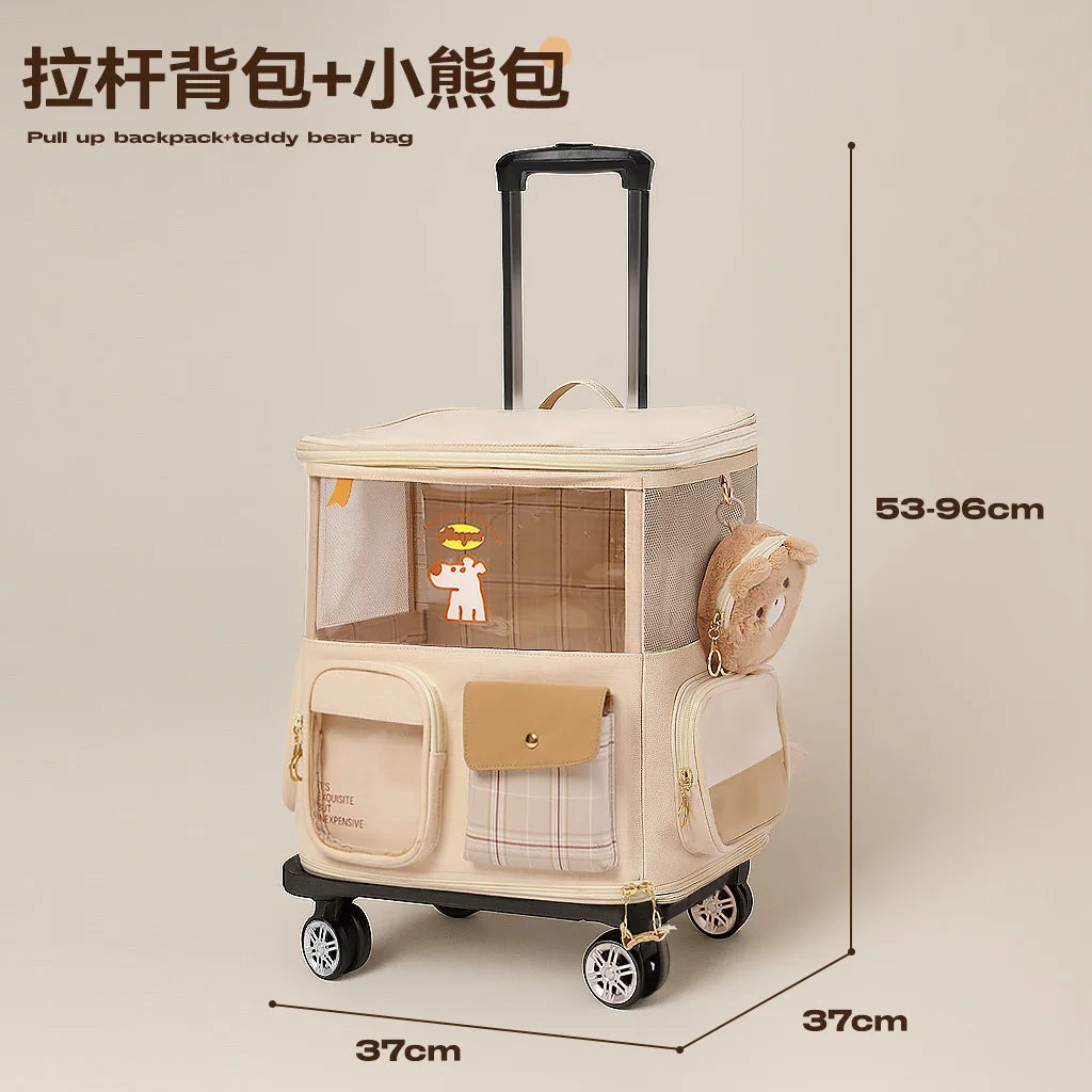 Portable Pet Carrier for Cats & Small Dogs Lightweight Cats Travel Bag Foldable Rolling Pet Stroller Breathable Space Capsule