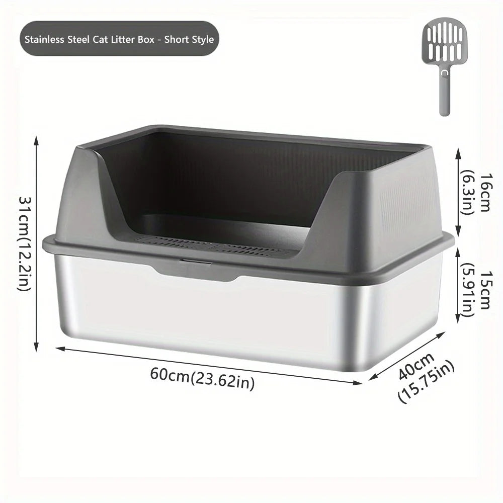 Large Size Stainless Steel Cat Litter Box High And Low Models with Dedicated Cat Scoop Suitable for Multi-Cat Household